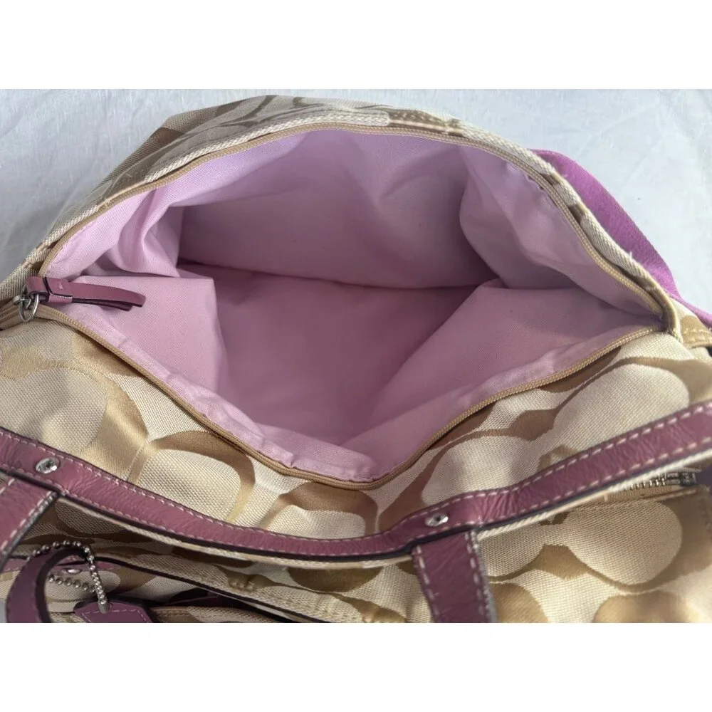 Coach‎ Signature Canvas Tote Bag/Diaper Bag Pink Leather Trim & Shoulder Strap